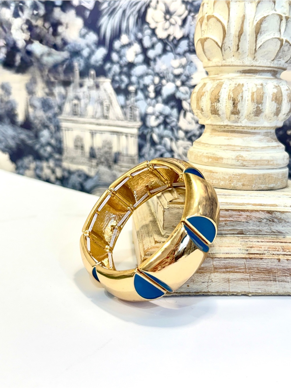Talbots Gold Cobalt Blue Enamel Stretch Bangle NWOT